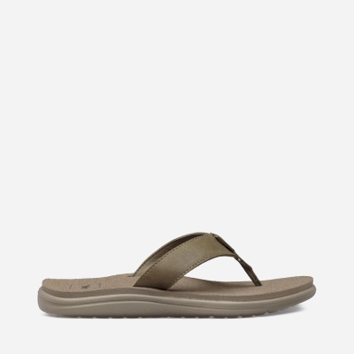 Teva Voya Leather Women's Olive Flip Flops CA93456 Canada Clearance